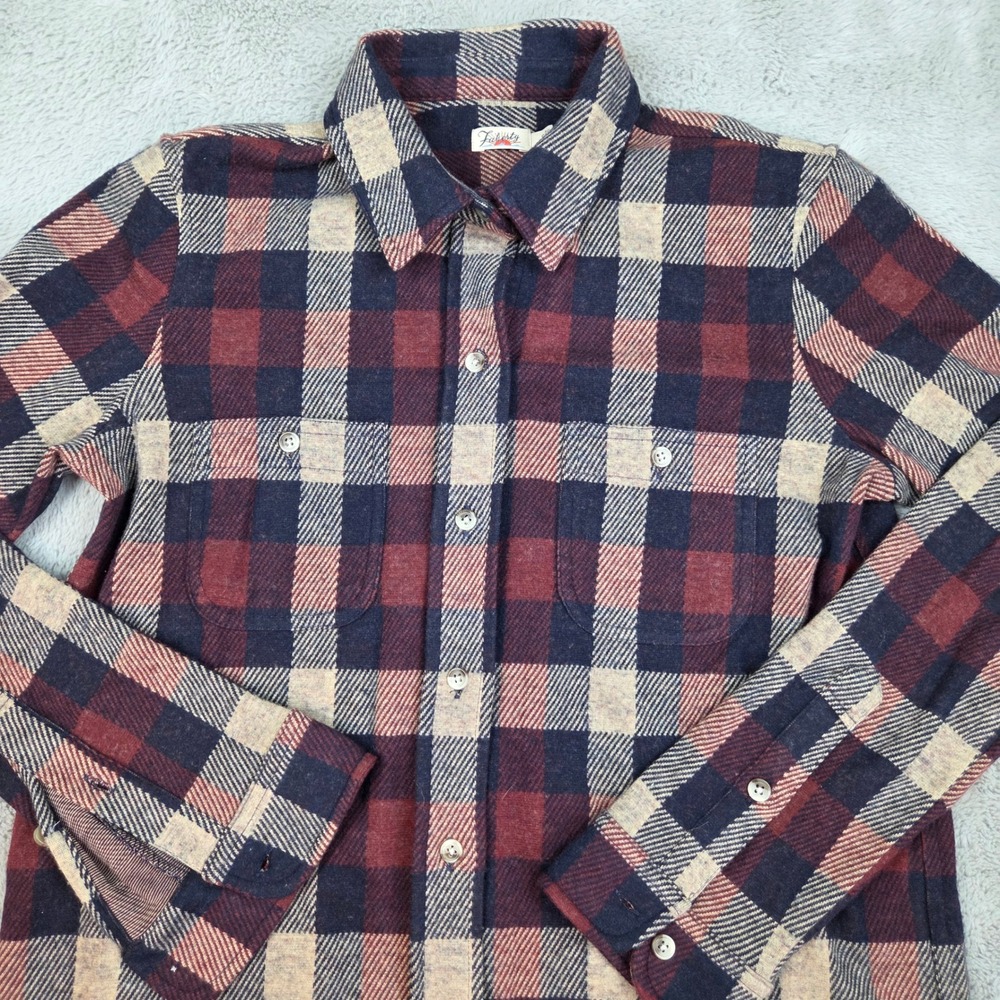 Faherty Plaid Flannel Button Up Shirt Womens Sz S Long Sleeve Stretch Burgundy